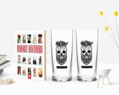Kişiye Özel Renkli Baskılı Erkek Kurukafa Tasarımlı İkili Rakı Bardağı ve Rakı Cep Kitabı Hediye Seti-2