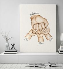 BK Gift Kişiye Özel Baba ve Çocuklar El Tasarımlı Kanvas Tablo-3 50x70, Babaya Hediye, Yeni Doğum Hediyesi