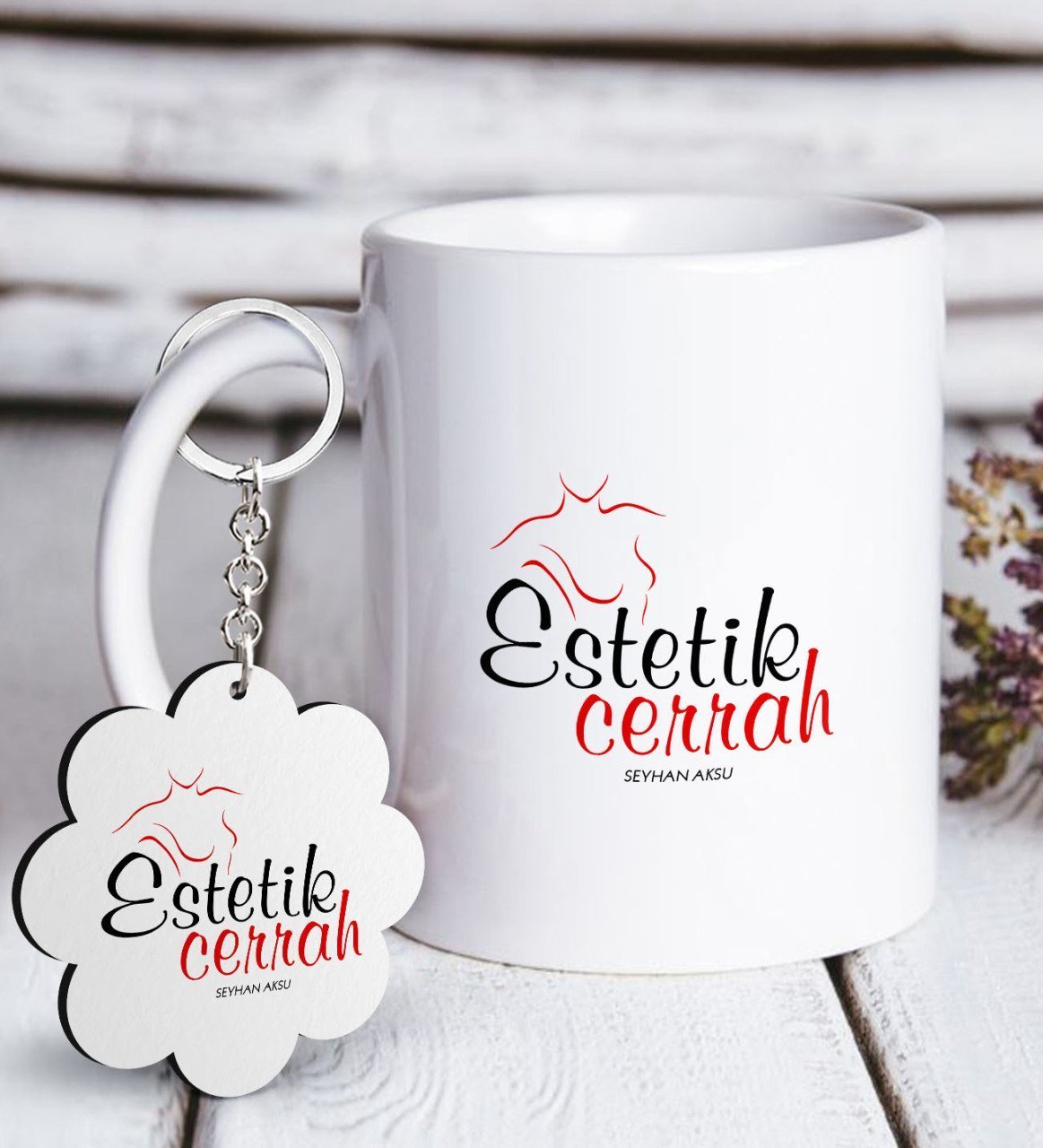 Kişiye Özel Mesleki Estetik Cerrah Beyaz Kupa ve Anahtarlık Hediye Seti