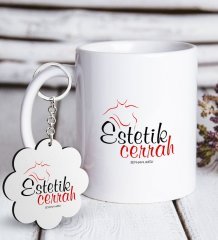 Kişiye Özel Mesleki Estetik Cerrah Beyaz Kupa ve Anahtarlık Hediye Seti