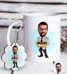 Kişiye Özel Erkek Doğum Günü Karikatürlü Beyaz Kupa ve Anahtarlık Hediye Seti-4