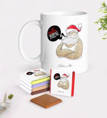 Kişiye Özel Noel Baba Beyaz Kupa ve Çikolata Hediye Seti-4