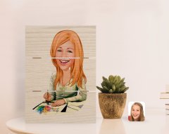 Kişiye Özel Kadın Grafik Tasarımcı Karikatürlü Otantik Masaüstü Ahşap Palet Çerçeve-1