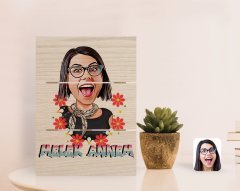 Kişiye Özel Melek Annem Karikatürlü Otantik Masaüstü Ahşap Palet Çerçeve-1