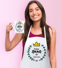 Kişiye Özel Kraliçe Anne Mutfak Önlüğü Kupa Seti