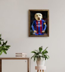 Evcil Dostlara Özel Futbolcu Tasarımlı Portre Doğal Masif Ahşap Çerçeveli Tablo 45x65cm-3