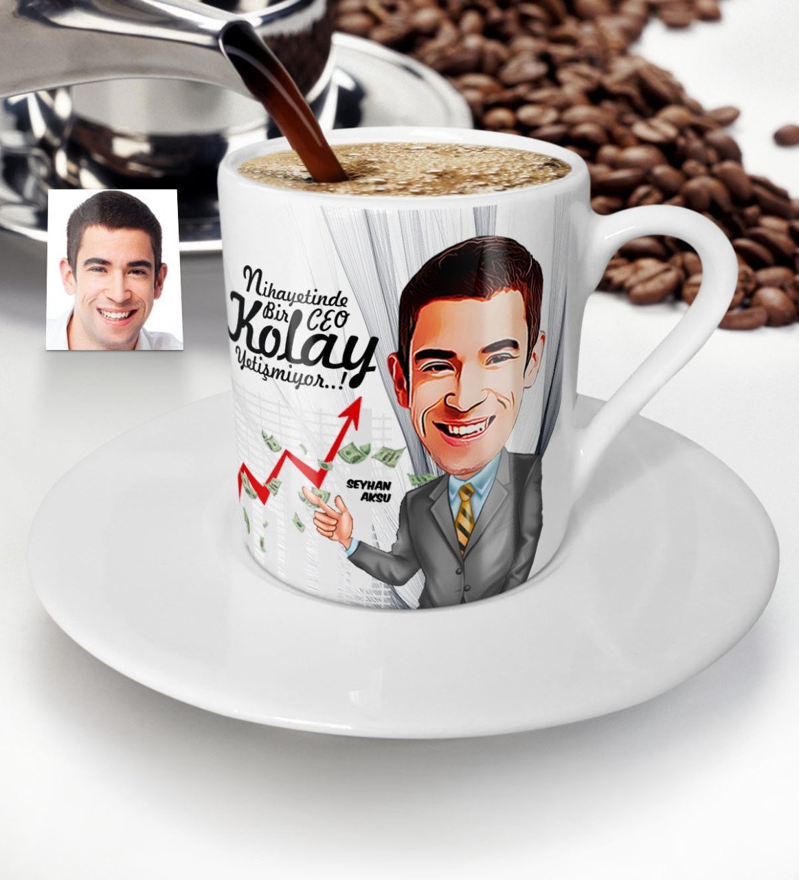 Kişiye Özel Bay CEO Karikatür Türk Kahvesi Fincanı - 1