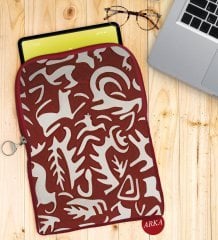 BK Gift Retro Motif Tasarımlı Taşınabilir Koruyucu Tablet Kılıfı & Organizer Çanta - Kırmızı-3