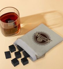 BK Gift Whiskey Tasarımlı Özel Kesesinde 12’li Doğal Granit Viski Soğutma Taşı Seti - Model 1