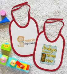 BK Kids Trakya Kızanı Tasarımlı 2’li Kırmızı Mama Önlüğü-1