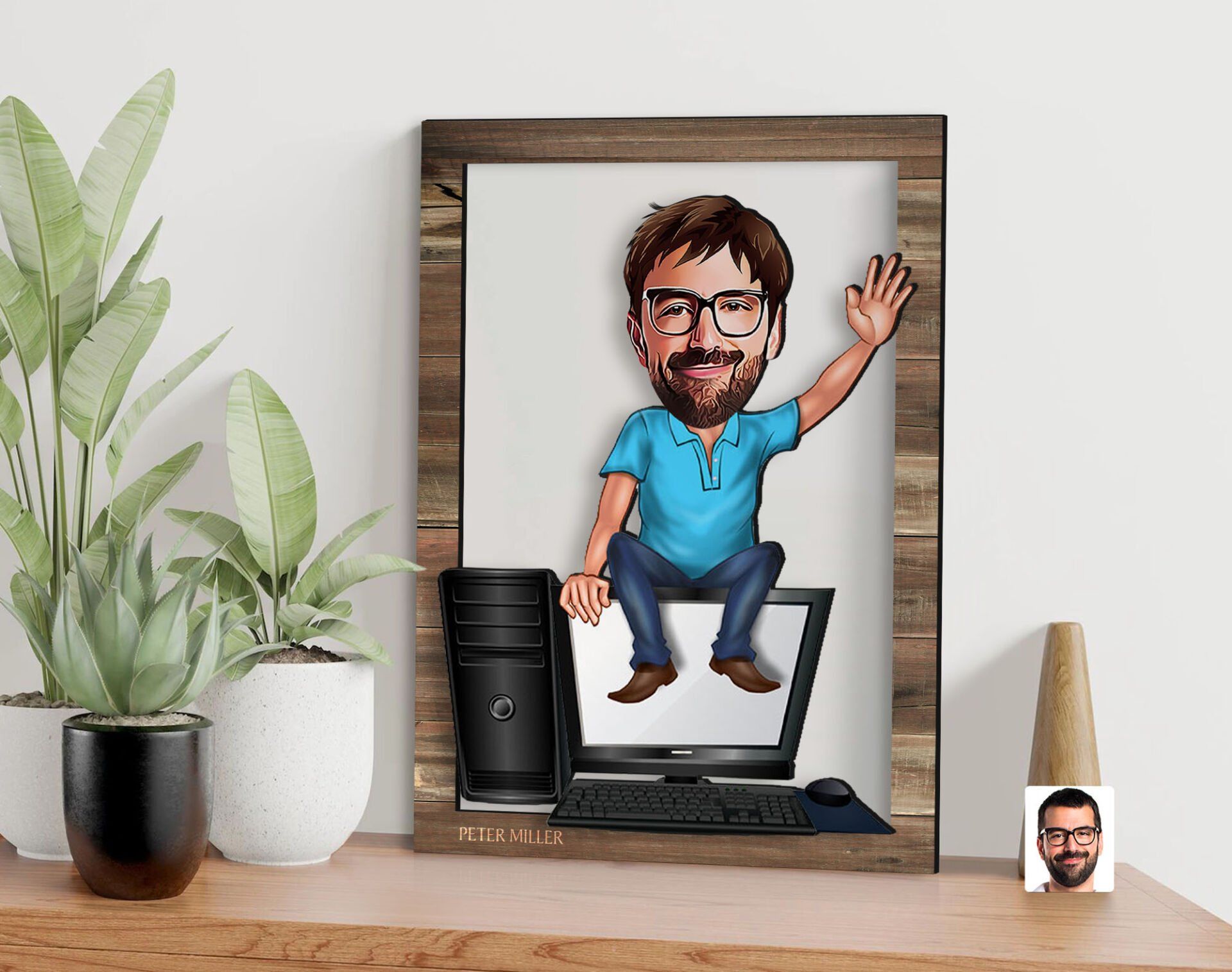 BK Gift Kişiye Özel Bilgisayar Mühendisi Karikatürlü 3D Ahşap Tablo, Sevgiliye Hediye, Arkadaşa Hediye, Yıl Dönümü Hediyesi, Doğum Günü Hediyesi-1