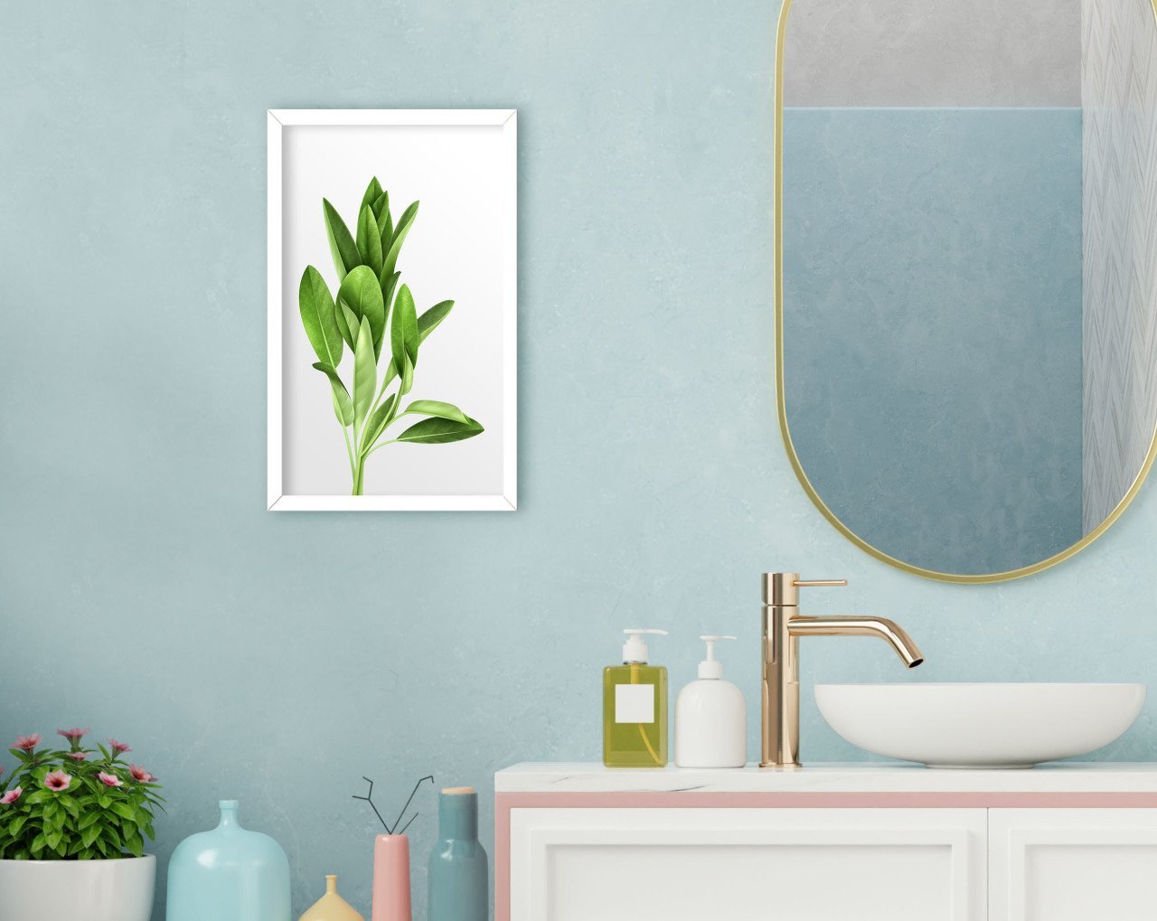 BK Home Banyo Dekoratif Ahşap Beyaz Çerçeveli Tablo-13