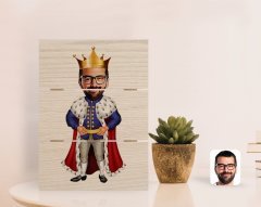 Kişiye Özel Kral Karikatürlü Otantik Masaüstü Ahşap Palet Çerçeve-1