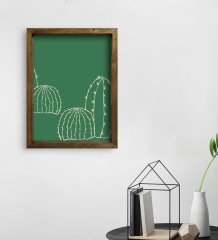 BK Gift Kaktüs Tasarımlı Doğal Masif Ahşap Çerçeveli Tablo 30x40cm-24
