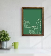 BK Gift Kaktüs Tasarımlı Doğal Masif Ahşap Çerçeveli Tablo 30x40cm-24