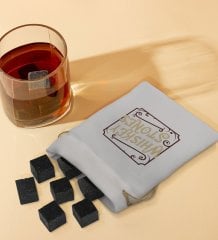 BK Gift Whiskey Stones Tasarımlı Özel Kesesinde 12’li Doğal Granit Viski Soğutma Taşı Seti - Model 5