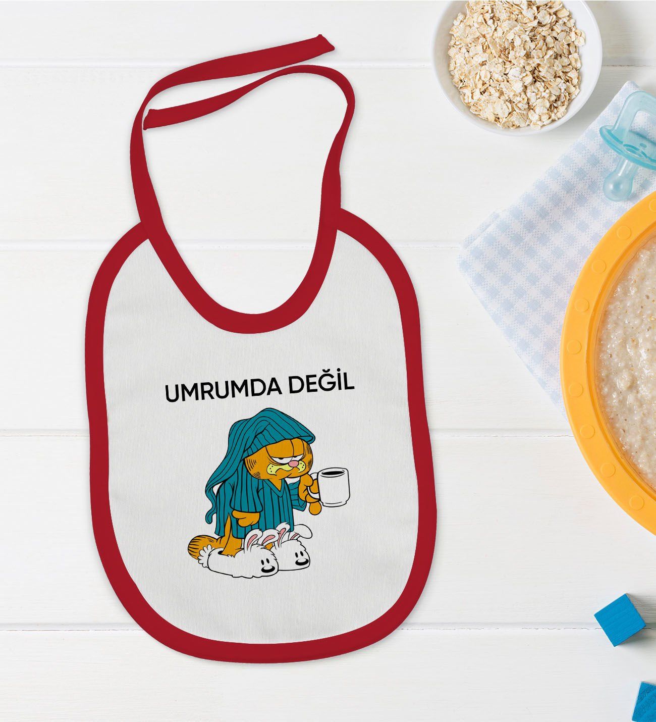 BK Kids Umrumda Değil Tasarımlı Kırmızı Bebek Mama Önlüğü-1