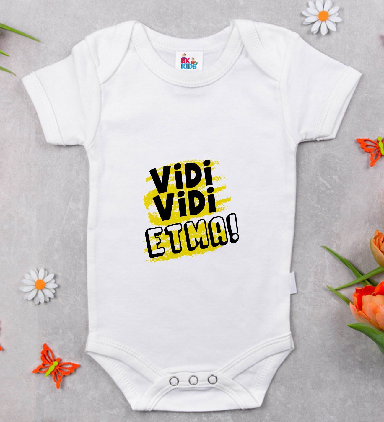 BK Kids Vidi Vidi Etma Tasarımlı Beyaz Bebek Body Zıbın-1