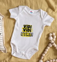 BK Kids Vidi Vidi Etma Tasarımlı Beyaz Bebek Body Zıbın-1
