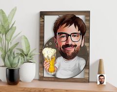 BK Gift Kişiye Özel Beer Man Karikatürlü 3D Ahşap Tablo, Sevgiliye Hediye, Arkadaşa Hediye, Yıl Dönümü Hediyesi, Doğum Günü Hediyesi-1