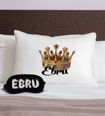 BK Gift Kişiye Özel Kral Tacı Tasarrımlı Pamuklu Yastık Kılıfı ve Göz Bandı Uyku Seti-2, Tasarım Ev Tekstili, Uyku Bandı, Ev Hediyesi