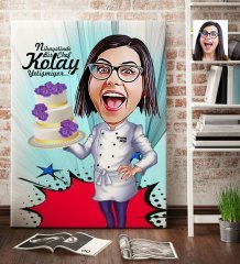Kişiye Özel Bayan Master Chef Karikatür Kanvas Tablo (70 x 100 cm.) 2