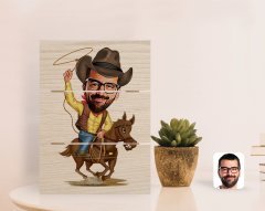 Kişiye Özel Kovboy Karikatürlü Otantik Masaüstü Ahşap Palet Çerçeve-2