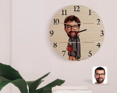 Kişiye Özel Erkek Karikatürlü Otantik Ahşap Palet Saat-60