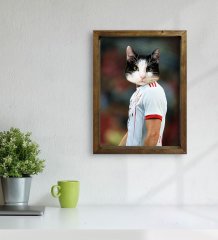 Evcil Dostlara Özel Futbolcu Tasarımlı Portre Doğal Masif Ahşap Çerçeveli Tablo 45x65cm-1