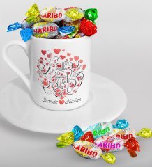 Kişiye Özel Sevgililer Günü Türk Kahvesi Fincanı ve Haribo Şeker Hediye Seti-1