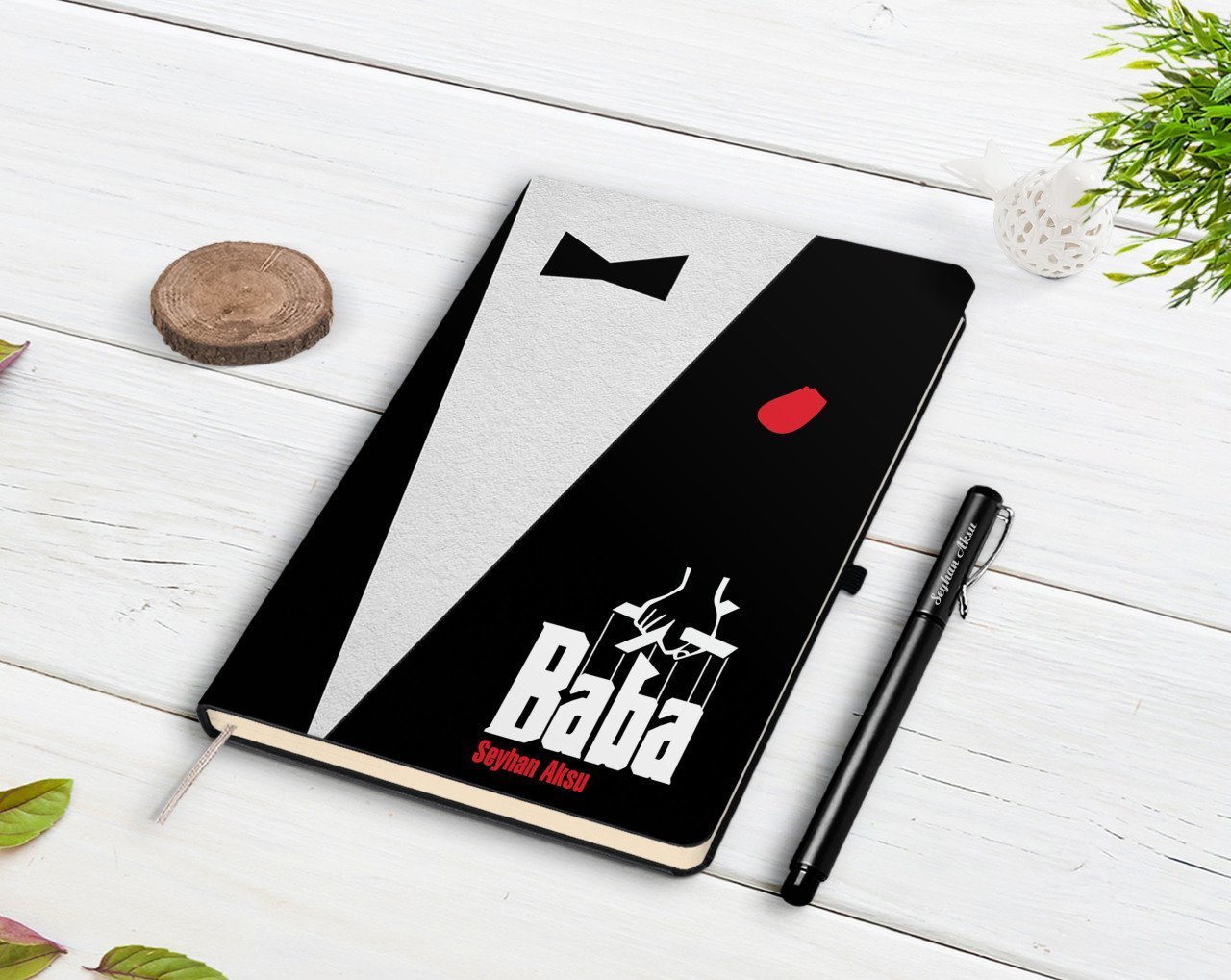 Kişiye Özel Godfather Baba Tasarımlı Siyah Defter ve Kalem Hediye Seti-7