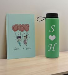 BK Gift Sevgiliye Özel İsimli Su Yeşili Defter ve Yeşil Cam Matara Hediye Seti-2, Sevgiliye Hediye, Sevgililer Günü, Yeni İş Hediyesi