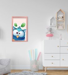 BK Home Baykuş Tasarımlı Dekoratif Pembe Ahşap Çerçeveli Çocuk Odası Tablo-1