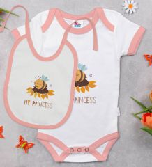 BK Kids My Princess Tasarımlı Pembe Bebek Body Zıbın ve Mama Önlüğü Hediye Seti-1