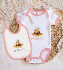 BK Kids My Princess Tasarımlı Pembe Bebek Body Zıbın ve Mama Önlüğü Hediye Seti-1