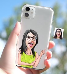Kişiye Özel Bayan Karikatürlü iPhone 11 İnce Şeffaf Silikon Telefon Kapağı-19