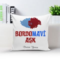 Kişiye Özel Bordo Mavi Aşk Yastık Kılıfı