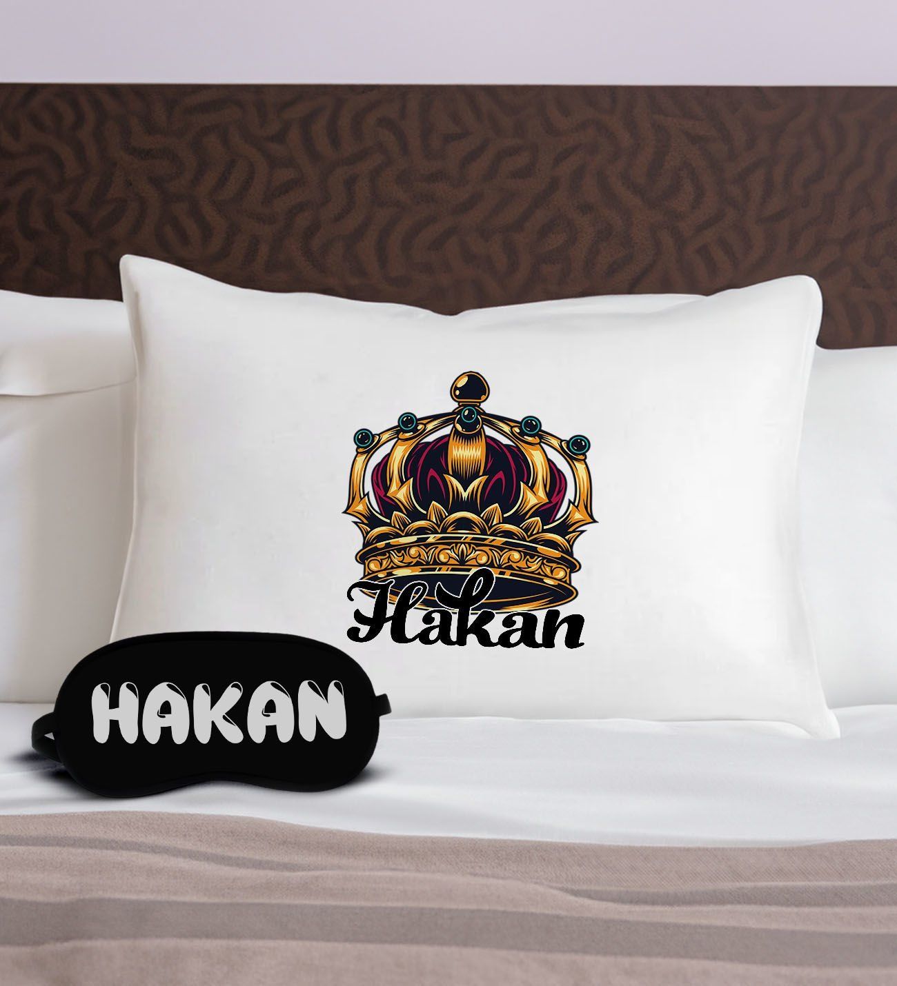 BK Gift Kişiye Özel Kral Tacı Tasarrımlı Pamuklu Yastık Kılıfı ve Göz Bandı Uyku Seti-1, Tasarım Ev Tekstili, Uyku Bandı, Ev Hediyesi