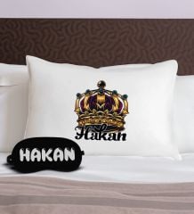 BK Gift Kişiye Özel Kral Tacı Tasarrımlı Pamuklu Yastık Kılıfı ve Göz Bandı Uyku Seti-1, Tasarım Ev Tekstili, Uyku Bandı, Ev Hediyesi