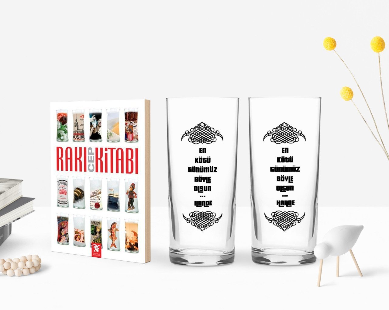 Kişiye Özel Renkli Baskılı En Kötü Günümüz Böyle Olsun Tasarımlı İkili Rakı Bardağı ve Rakı Cep Kitabı Hediye Seti-2