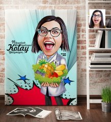 Kişiye Özel Bayan Diyetisyen Karikatür Kanvas Tablo (70 x 100 cm.) 1
