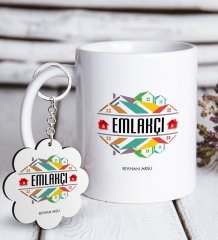 Kişiye Özel Mesleki Emlakçı Beyaz Kupa ve Anahtarlık Hediye Seti