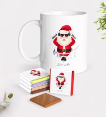 Kişiye Özel Noel Baba Beyaz Kupa ve Çikolata Hediye Seti-1
