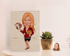 Kişiye Özel Kadın Emlakçı Karikatürlü Otantik Masaüstü Ahşap Palet Çerçeve-2