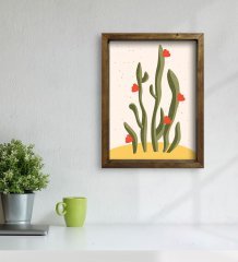 BK Gift Kaktüs Tasarımlı Doğal Masif Ahşap Çerçeveli Tablo 30x40cm-22