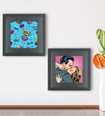 BK Gift Popart Tasarımlı 2’li Ahşap Çerçeveli Taş Duvar Dekoru-9