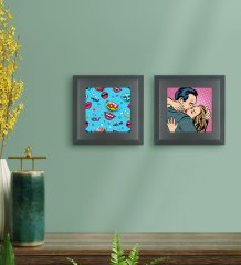 BK Gift Popart Tasarımlı 2’li Ahşap Çerçeveli Taş Duvar Dekoru-9