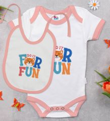 BK Kids For Fun Tasarımlı Pembe Bebek Body Zıbın ve Mama Önlüğü Hediye Seti-1