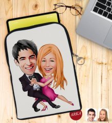 Kişiye Özel Sevgililer Karikatürlü Taşınabilir Koruyucu Tablet Kılıfı & Organizer Çanta - Siyah-13