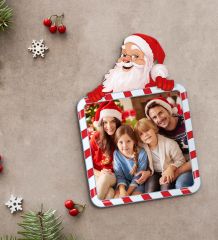 BK Gift Kişiye Özel Fotoğraflı Noel Baba Figürlü 3D Ahşap Çerçeve Tablo